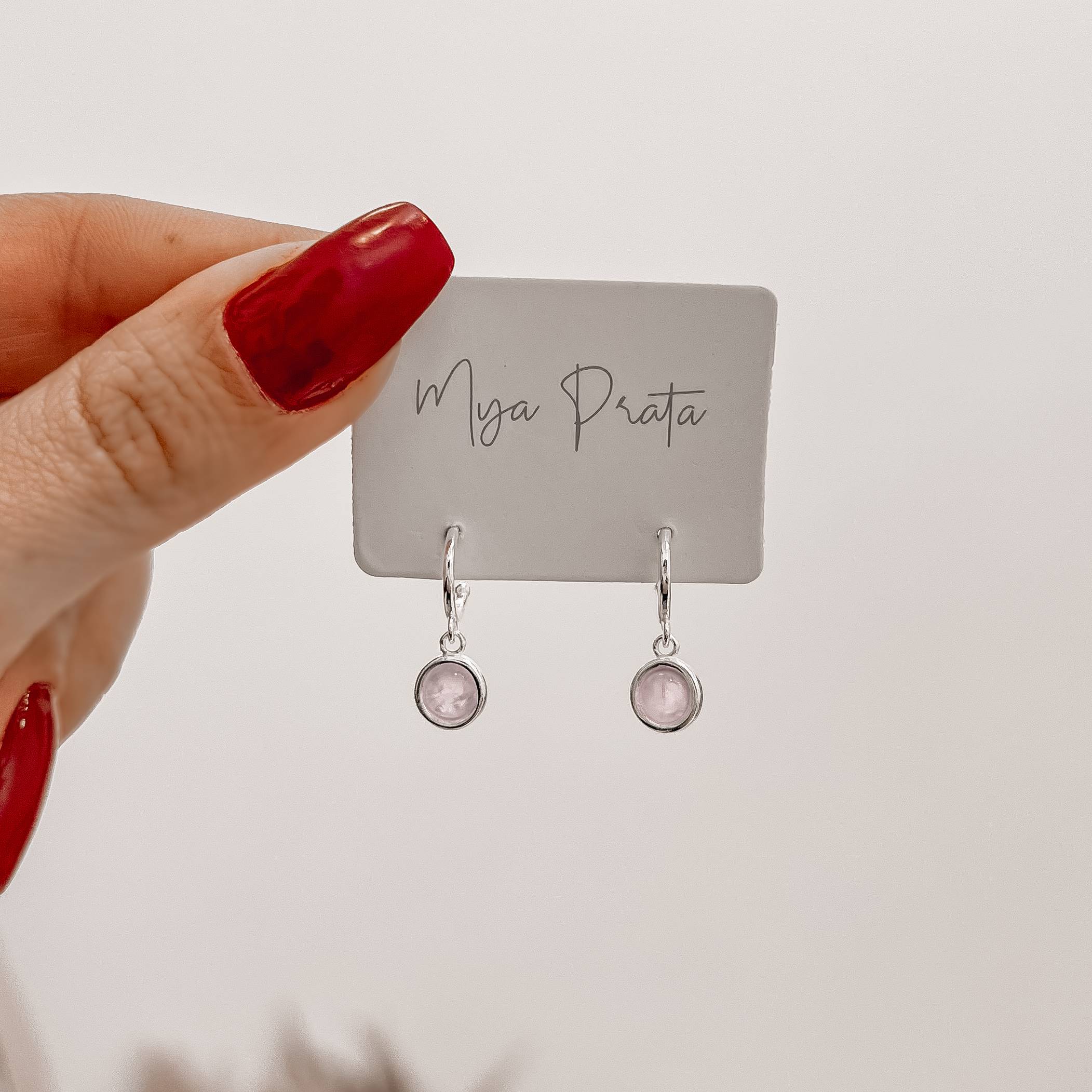 Imagem Secundária Argola 10mm pingente quartzo rosa tarraxa