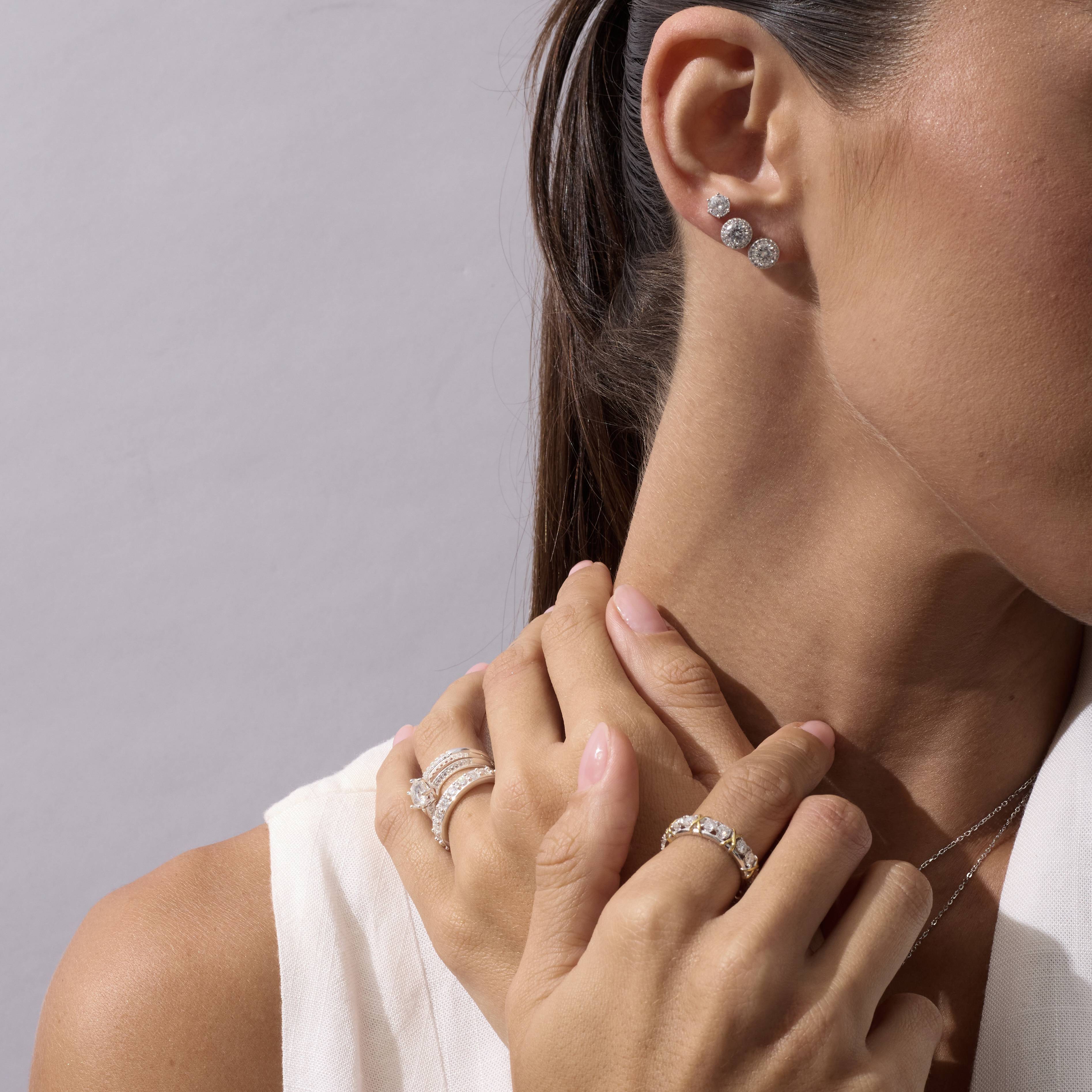 Imagem Secundária Brinco moissanite redondo cristal 5mm ródio