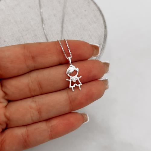 Colar pingente menino coração cravejado 15mm 45cm