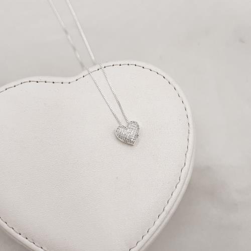 Colar coração cravejado 9mm 40cm