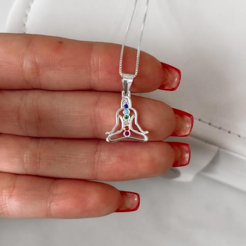Colar pingente meditação chakras 13mm 45cm