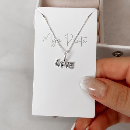 Colar pingente love desenhado 15mm 45cm