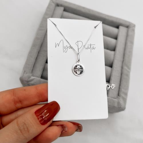 Colar pingente medalha time Grêmio 12mm 40cm