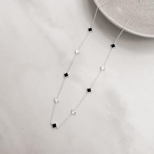 Colar entremeio trevos pedra ônix e vinco 5mm corrente cadeado 60+5cm