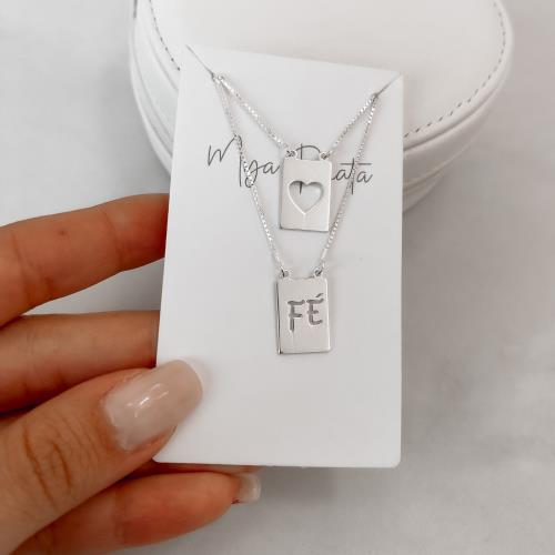 Escapulário placas fé e coração vazado v15 60cm