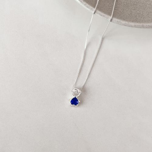 Colar menino com zircônia coração azul bic 12mm 45cm