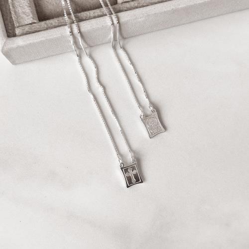 Escapulário medalhas tradicional e cruz vazada v15 60cm