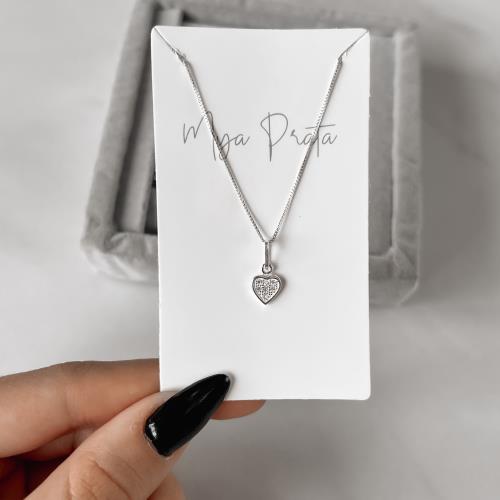 Colar pingente coração cravejado 7mm 40cm