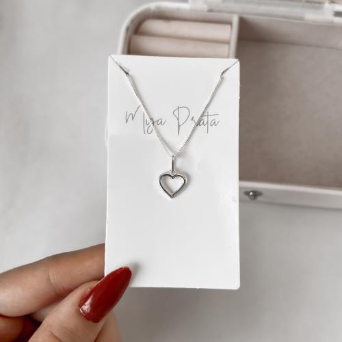 Colar pingente coração vazado 10mm 45cm