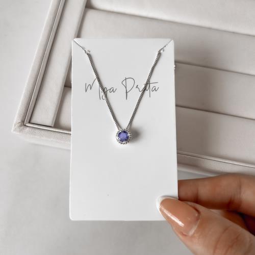 Colar zircônia redonda lilás com cravejado 7mm 40cm