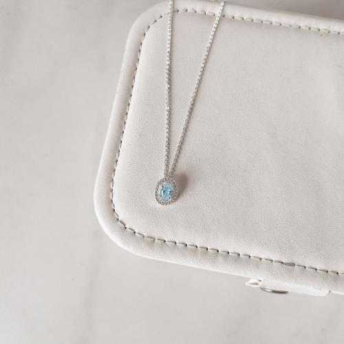 Colar zircônia oval azul claro com cravejado 11mm corrente cadeadinho 45cm