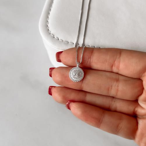 Colar pingente redondo cravejado 10mm 45cm