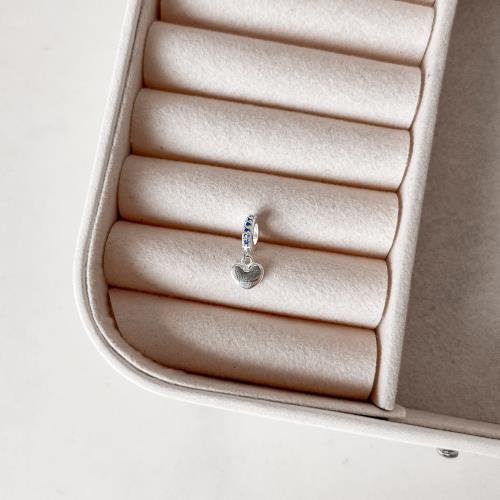 Berloque pingente coração 7mm elo cravejado azul