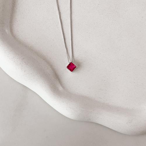 Colar zircônia losango cereja 10mm 45cm