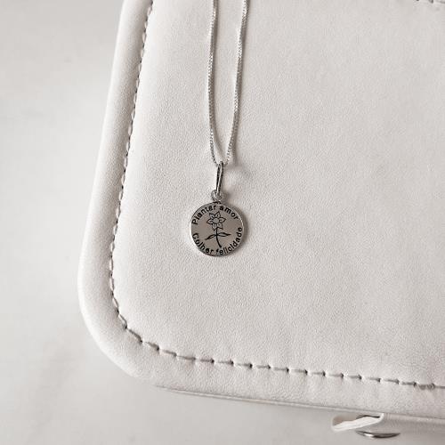 Colar pingente medalha plantar amor, colher felicidade envelhecido 12mm 45cm