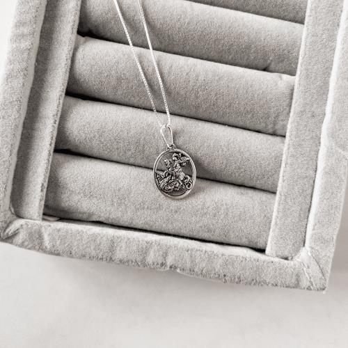 Colar pingente medalha São Jorge envelhecido 17mm 45cm