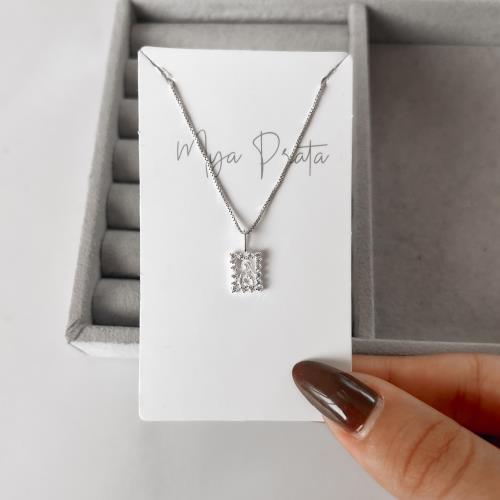 Colar pingente medalha Sagrado Coração cravejado 13mm 45cm