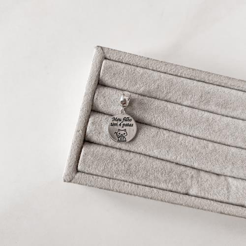 Berloque pingente medalha Meu filho tem 4 patas Gato resina 12mm