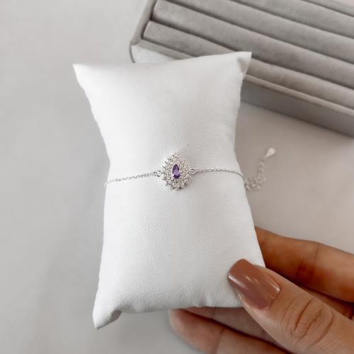 Pulseira entremeio zircônia gota lilás com cravejado 13mm