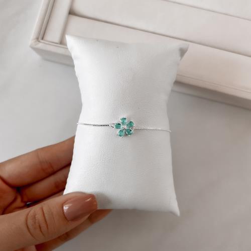 Pulseira entremeio flor cravejada turmalina 11mm