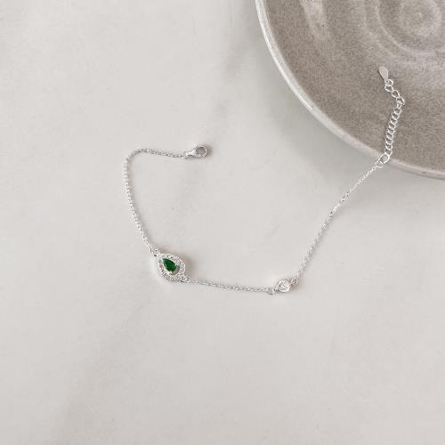 Pulseira entremeio zircônia gota esmeralda com cravejado 10mm e zircônia redonda 4mm