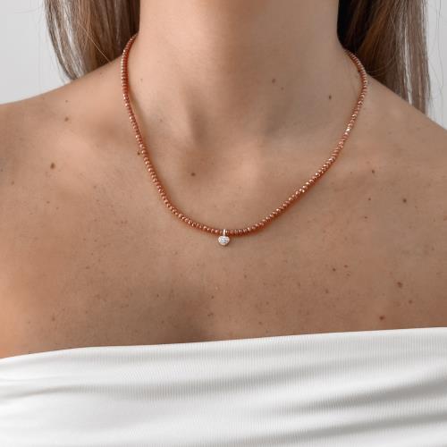 Colar cristal terracota irisado 3mm pingente coração cravejado 6mm 40+5cm