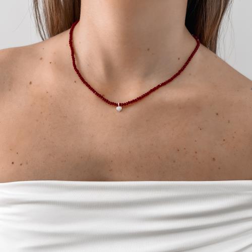 Colar cristal marsala 3mm pingente coração cravejado 6mm 40+5cm