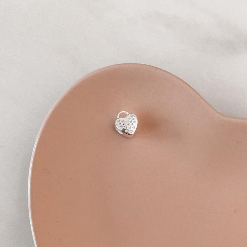 Berloque separador cadeado coração cravejado 3D 12mm