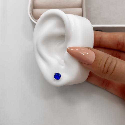 Brinco zircônia redonda azul bic 6mm