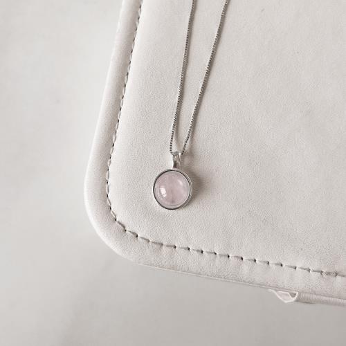 Colar pingente quartzo rosa 12mm 45cm
