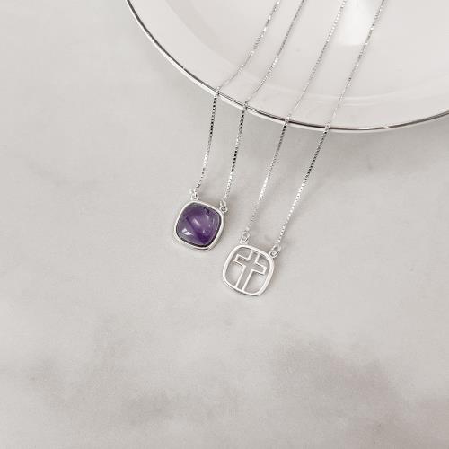 Escapulário cruz e pedra ametista v15 60cm