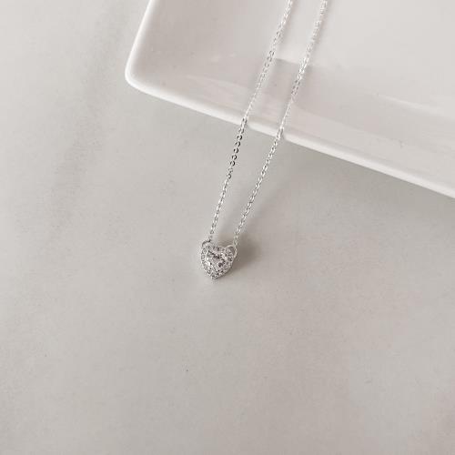 Colar zircônia coração com cravejado 9mm corrente cadeado 40+5cm