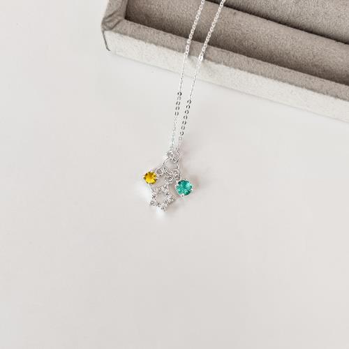 Colar entremeio círculo pingentes estrela vazada cravejada, zircônias amarela e acqua corrente cadeadinho 40+5cm