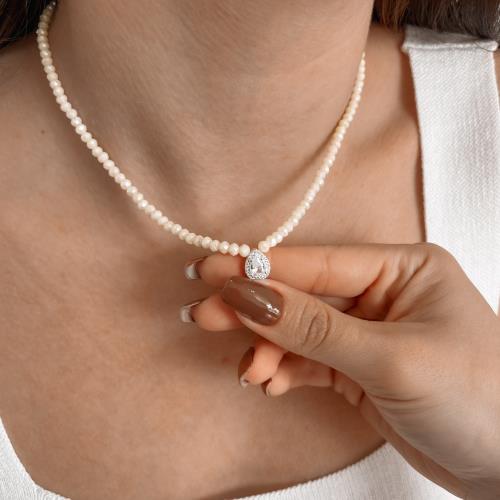 Colar cristal off irisado 4.2mm pingente zircônia gota cravejada 11mm 40+5cm