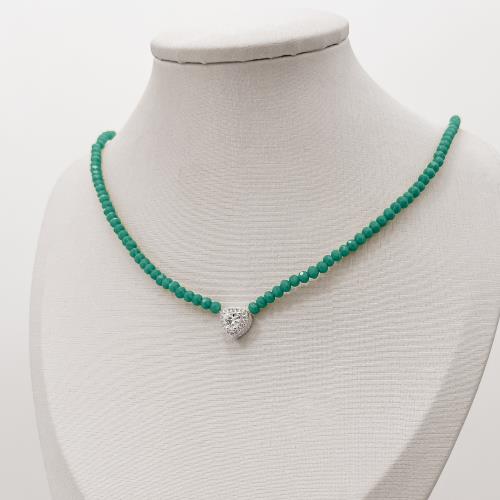 Colar cristal acqua 3.5mm pingente zircônia coração cravejado 9mm 40+5cm