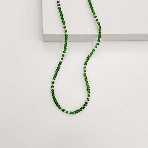 Colar cristal esmeralda 3mm com bolas 40+5cm