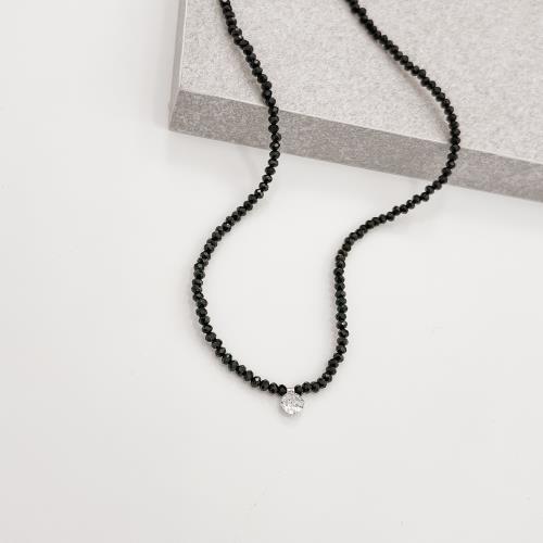Colar cristal ônix 3mm pingente zircônia 6mm 40+5cm