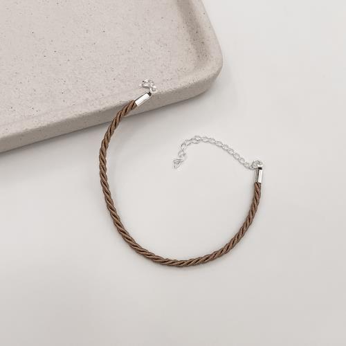Pulseira cordão trançado bege 2mm 16cm com alongadora
