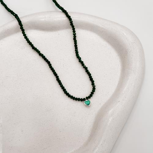 Choker cristal verde escuro 3mm pingente zircônia coração turquesa 6mm 40+5cm