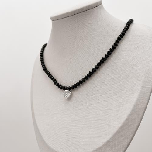 Choker cristal preto 4mm pingente zircônia coração cristal 8mm 40+5cm