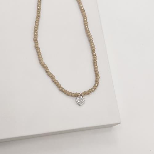 Choker cristal perolado champanhe 3mm pingente zircônia coração cristal 6mm 40+5cm