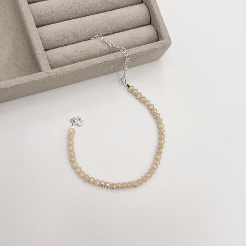 Pulseira cristal bege irisado 4mm 16cm com alongadora