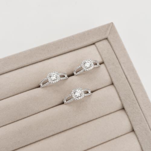 Anel zircônia redonda com fio duplo cravejado