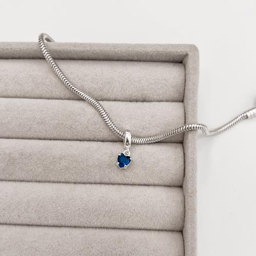 Berloque pingente zircônia coração azul bic 5mm