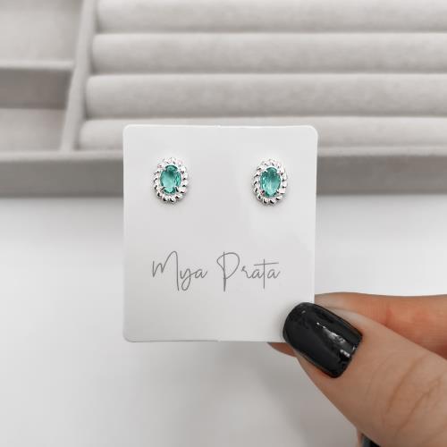 Brinco zircônia oval acqua detalhe torcido 10mm