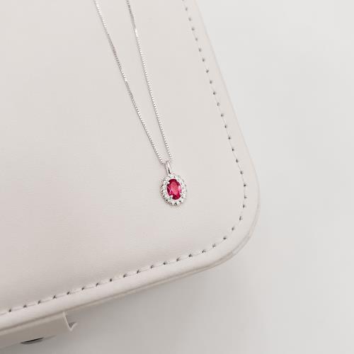 Colar pingente zircônia oval cereja detalhe torcido 10mm 45cm