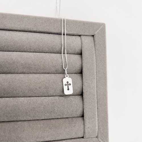 Colar pingente medalha cruz vazada 14mm 45cm