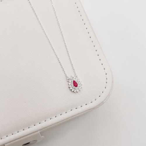 Colar entremeio zircônia gota rosa com cravejado 13mm 40+5cm