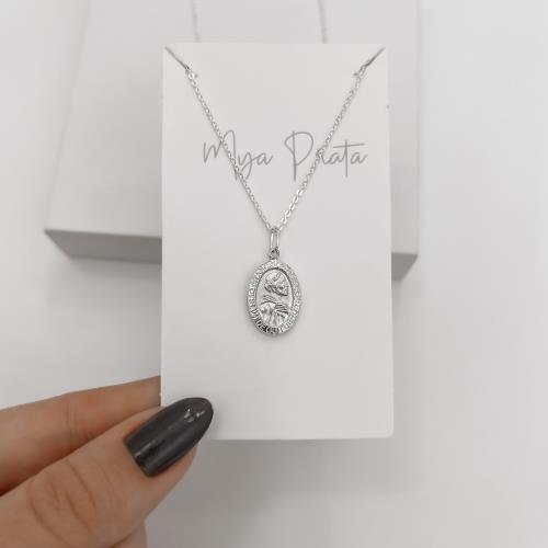 Colar pingente medalha dupla face São Francisco de Assis e cruz 16mm corrente cadeadinho 45cm