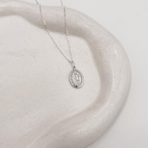 Colar pingente medalha dupla face São Sebastião e cruz 16mm corrente cadeadinho 45cm